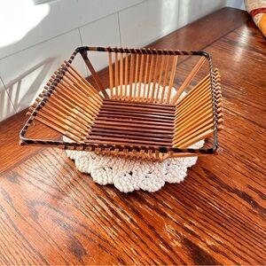 Vintage wooden slatted square basket